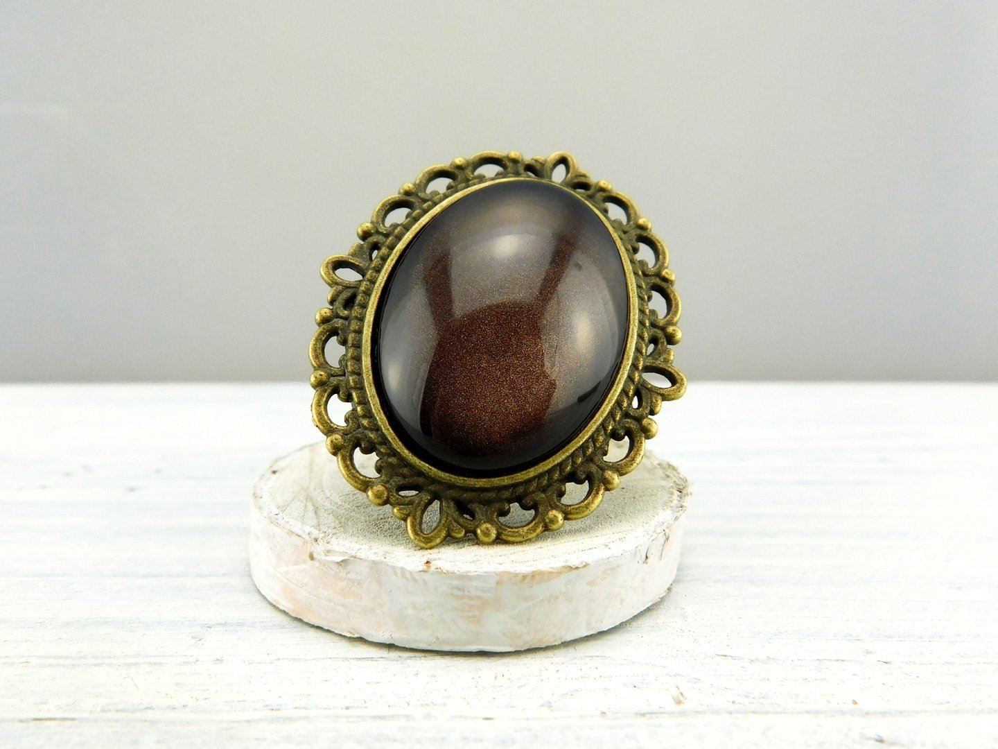 Geschenkset "Sepiabraun" mit Ring und Brosche - Vintage Schmuckstübchen