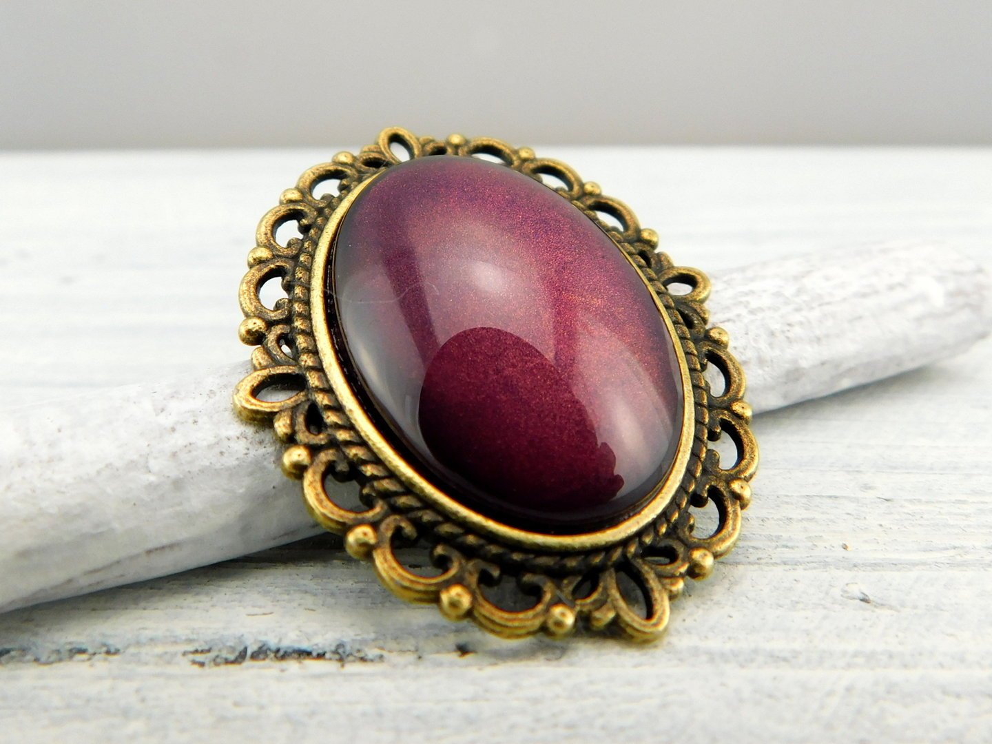 Geschenkset "Pflaumenrot" mit Ring und Brosche - Vintage Schmuckstübchen