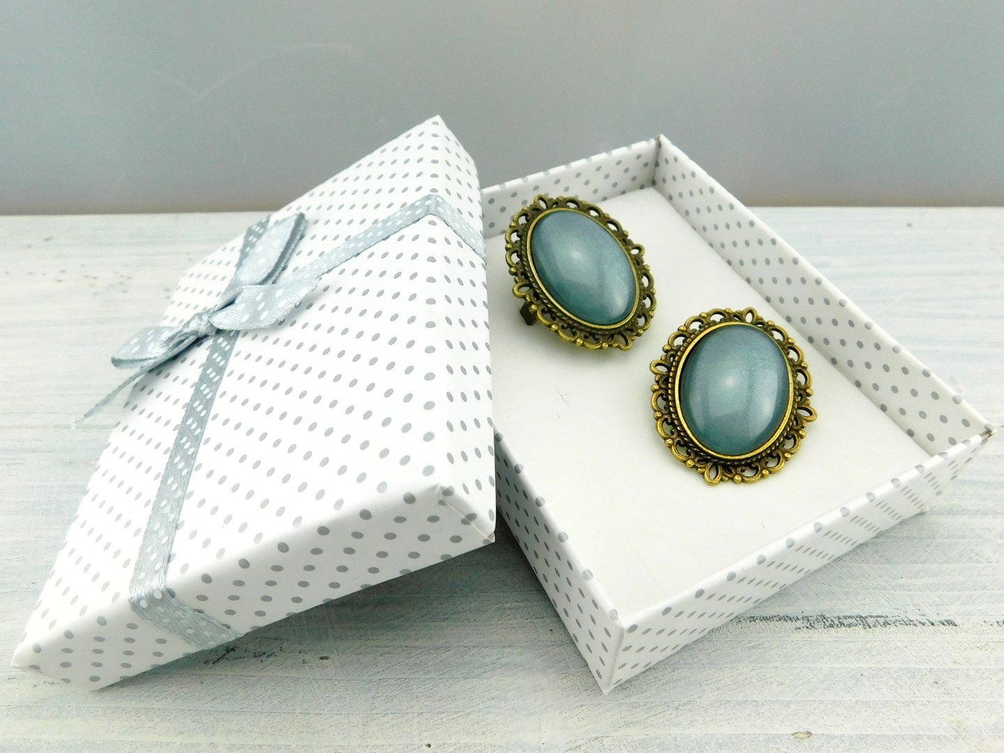 Geschenkset "Zartes Blau" mit Ring und Brosche - Vintage Schmuckstübchen