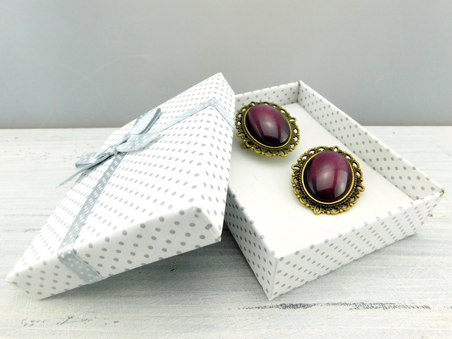 Geschenkset "Pflaumenrot" mit Ring und Brosche - Vintage Schmuckstübchen