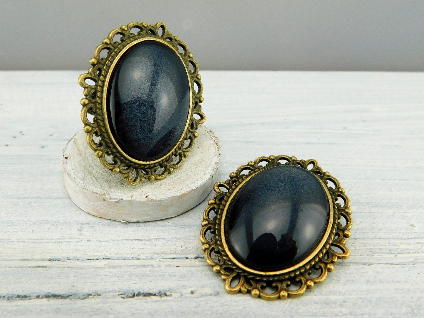 Geschenkset "Mitternachtsblau" mit Ring und Brosche - Vintage Schmuckstübchen
