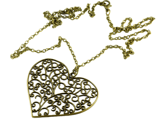 Eine lange Halskette mit einem filigranen Herzanhänger - Vintage Schmuckstübchen