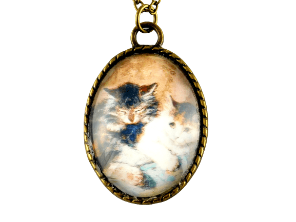 Cabochon Kette mit Bild von einem Häschen oder Kätzchen in Bronzefarbe - Vintage Schmuckstübchen