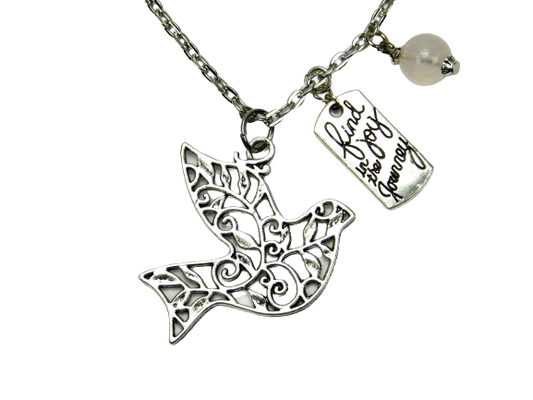 Halskette "Friedenstaube" mit Rosenquarz 