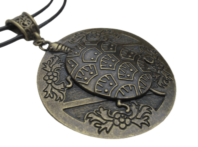 Halskette "Schildkröte" auf doppeltem dunkelbraunem Lederband - Vintage Schmuckstübchen