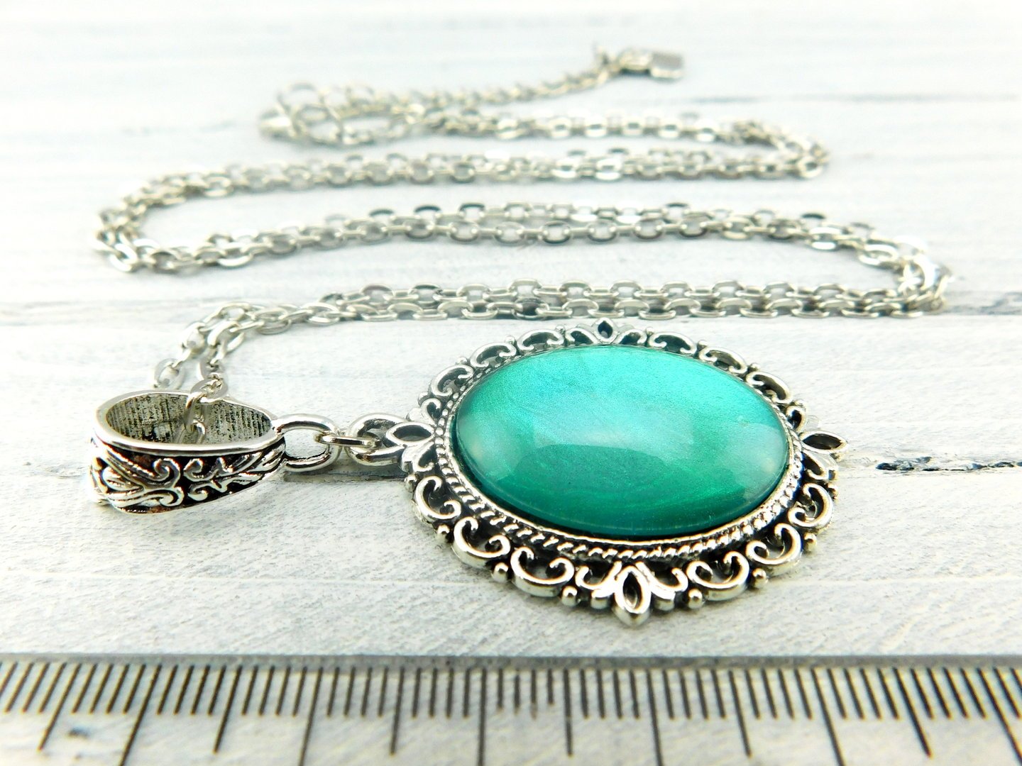 Barock Halskette "Ozeangrün" in Silber 