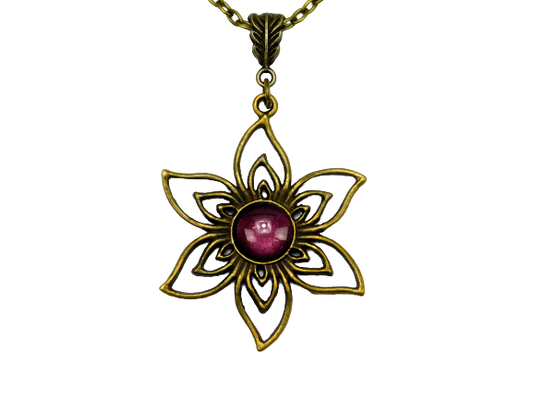Lange Halskette mit Blumenanhänger in Bronze 