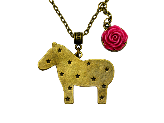 Lange Halskette "Spielzeug Pferdchen" in Bronze Pink 