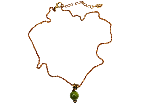 Kupferfarbene Halskette mit grüner Jadeperle 