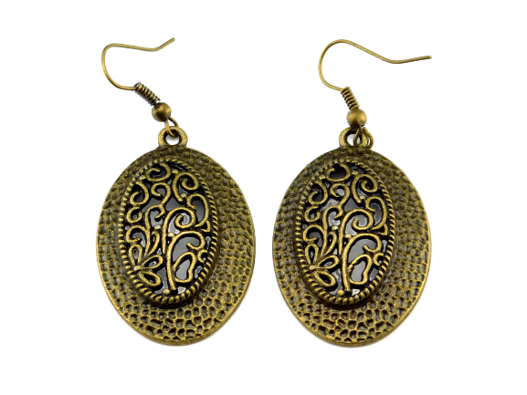 "Lady Ornament" - Bronzefarbene Ohrringe mit ovalem Anhänger