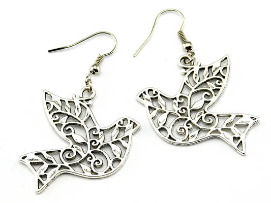 Romantische Ohrringe "Friedenstaube" in silberner Farbe