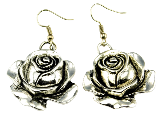 Ohrringe in Silberfarbe mit einem Rosenmotiv