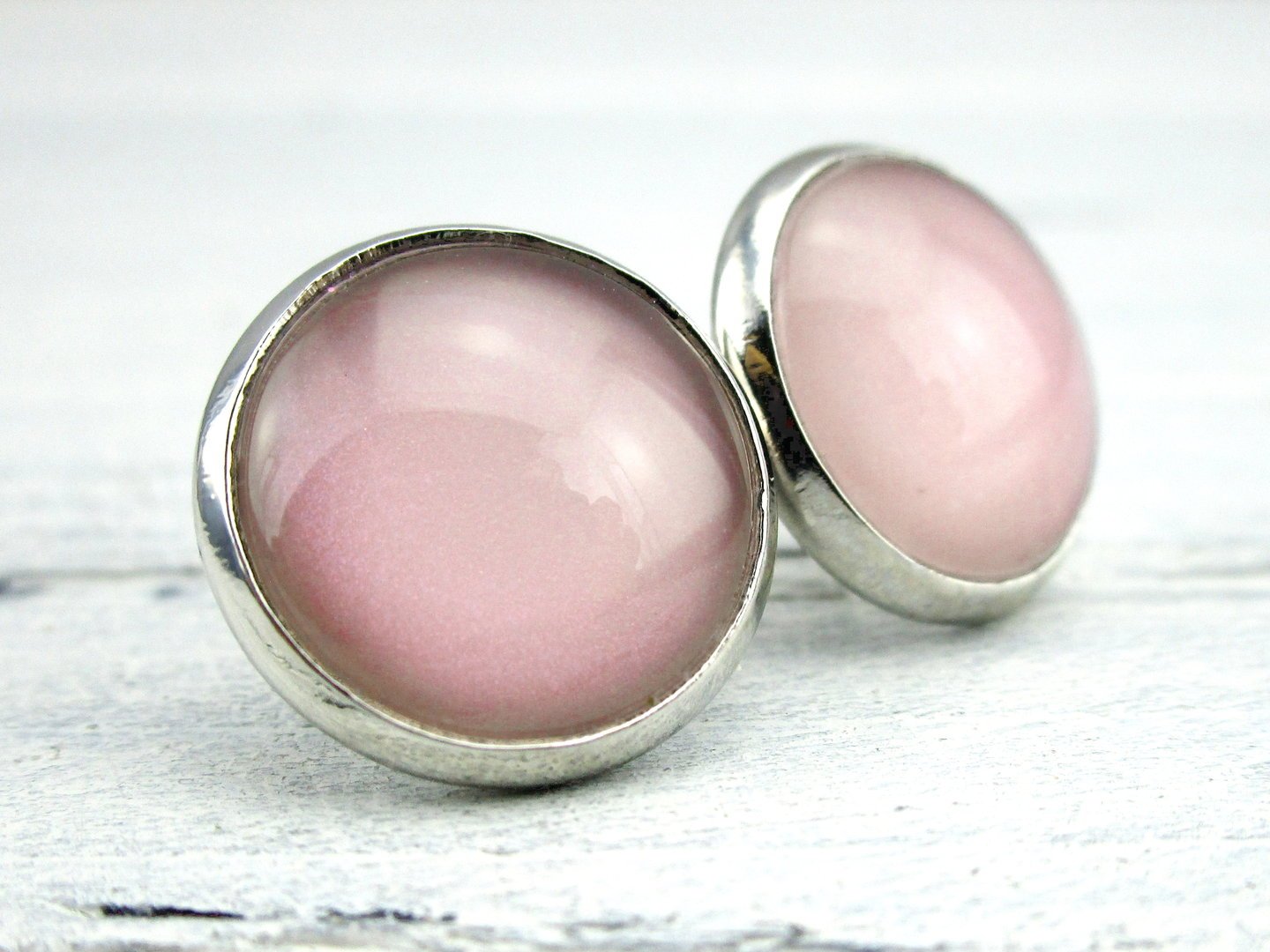 Ohrstecker "Pastellrosa Holo Shine" in Silber 14mm