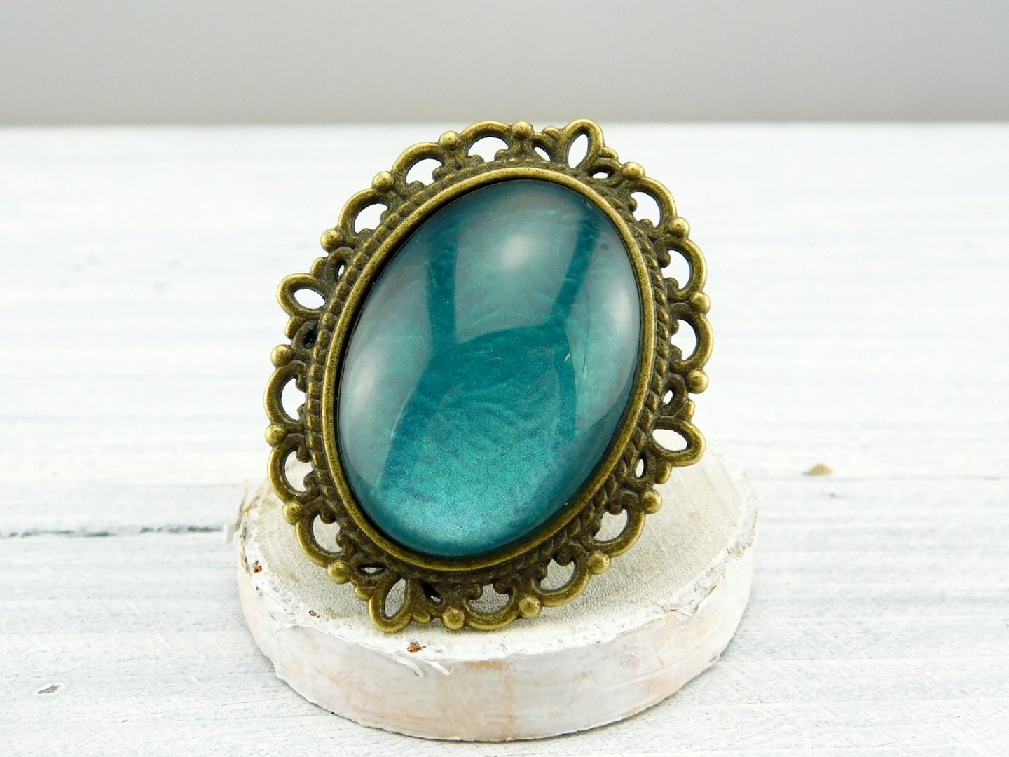 Geschenkset Ozeangrün mit Ring und Brosche - Vintage Schmuckstübchen