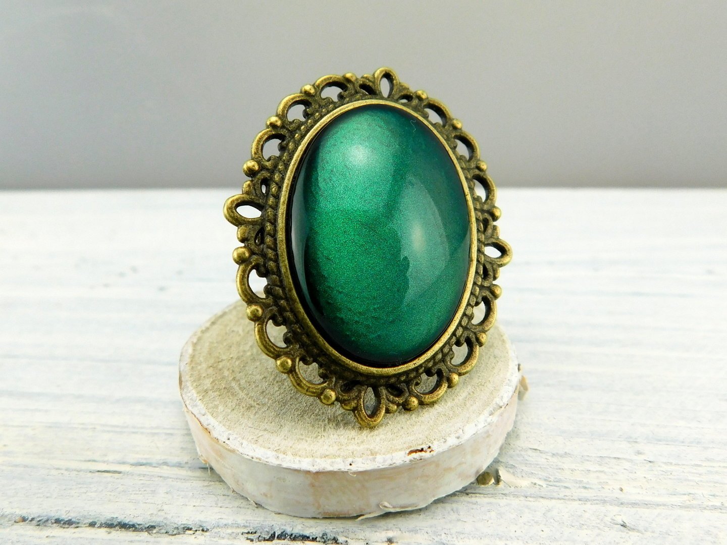 Geschenkset "Smaragdgrün" mit Ring und Brosche - Vintage Schmuckstübchen